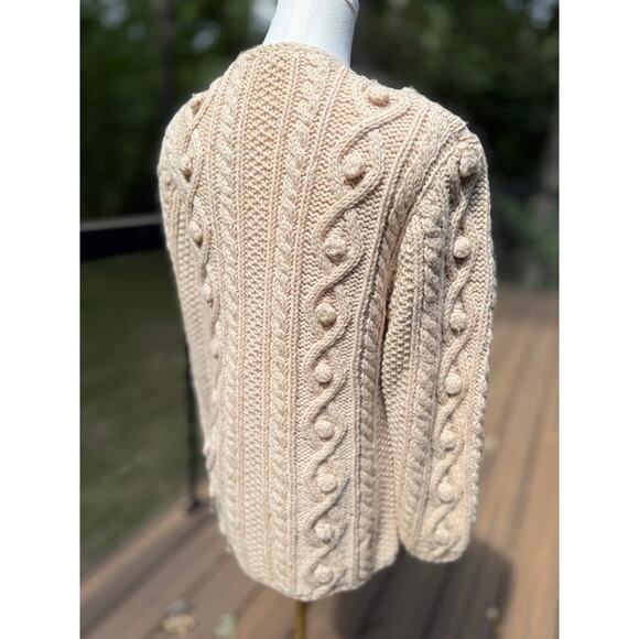 Cable Knit Cream Fisherman Long Cardigan Handmade S Preppy Nautical Academia - Picture 5 of 7